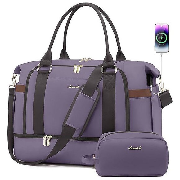 Handbags - Gym Bag for Women Travel Duffel Bag with USB Charging Port Old Castle Grey